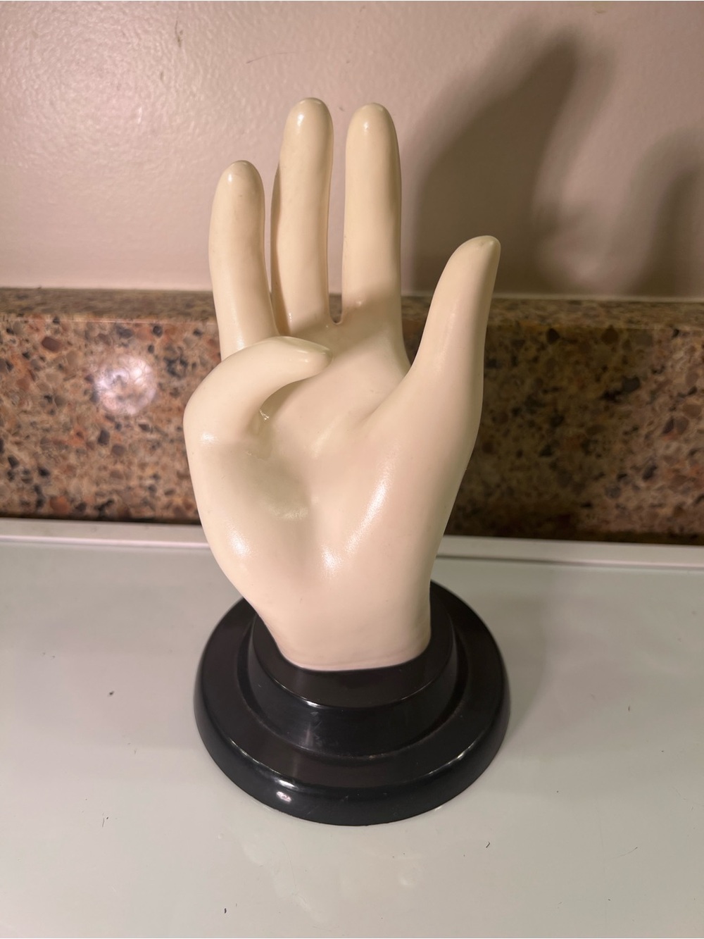 Hand Mannequin Sculpture with Black Base Plastic 7” Tall, 4” Wide 2 Available